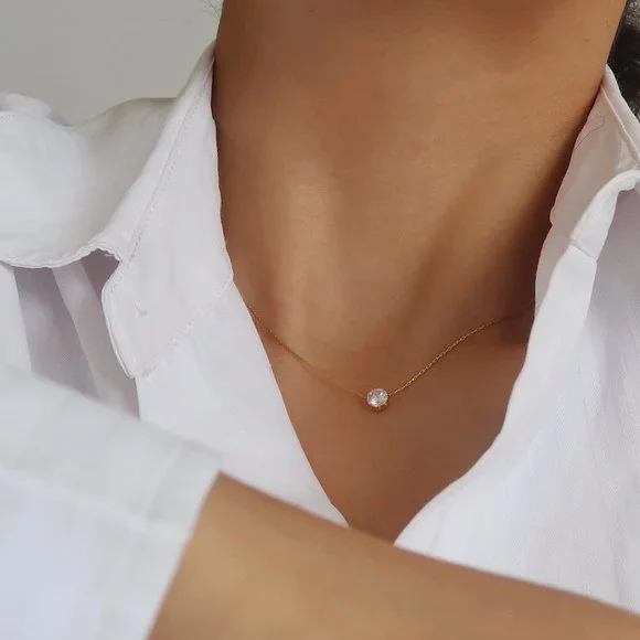 NEW Solitaire Diamond 18K Gold Plated Necklace - Picture 8 of 13